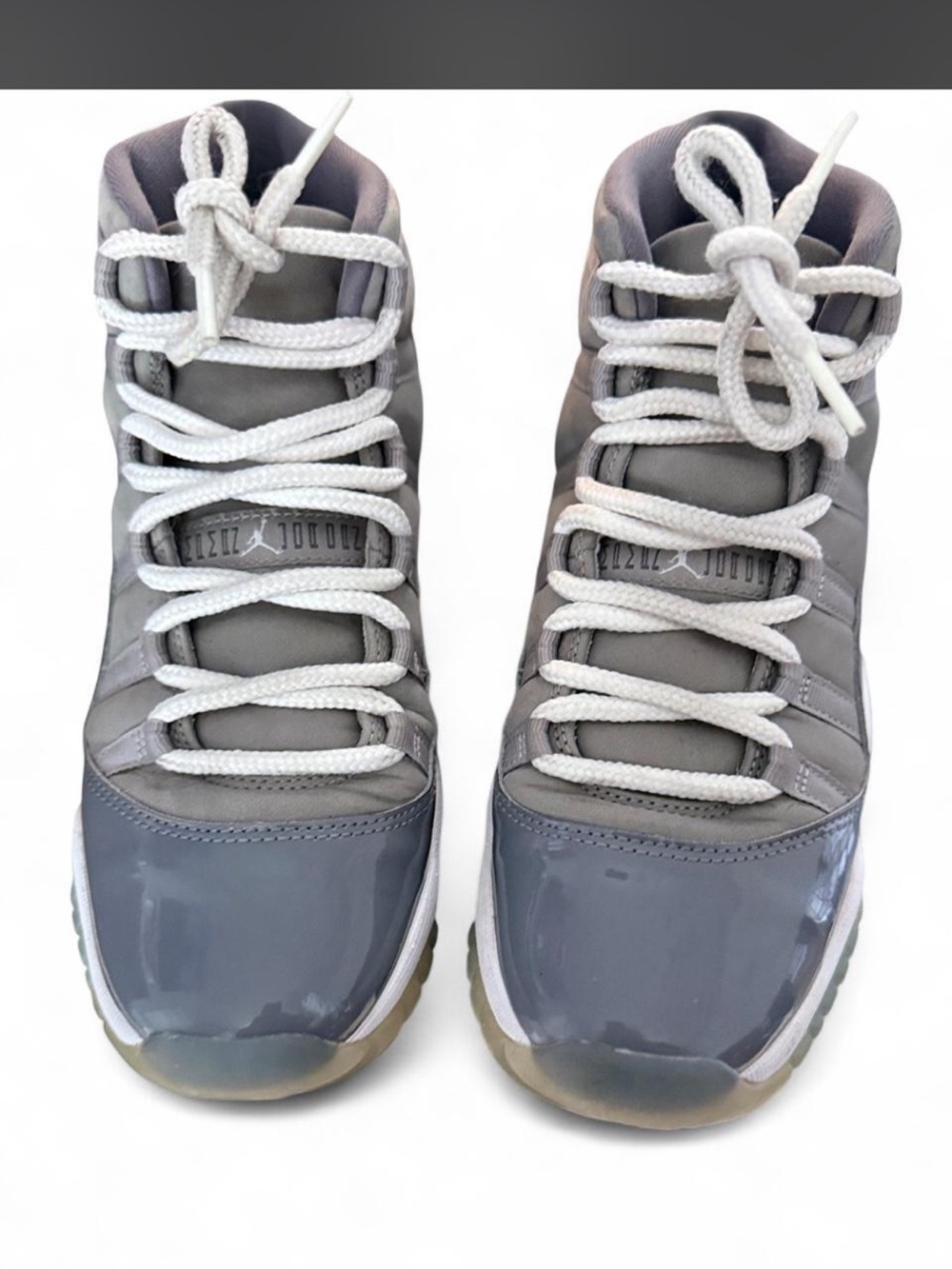 Jordan Kids Patent Toe High-Top Sneakers in Gray and White